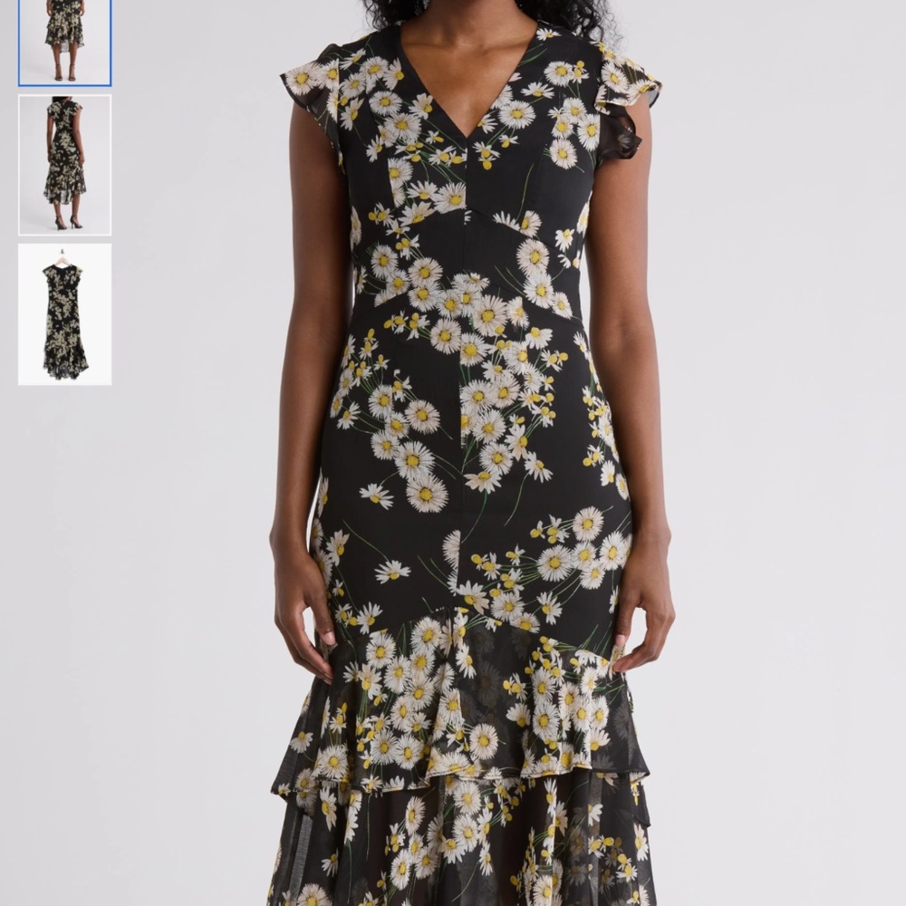 Tommy Hilfiger Black Midi Dress with White & Yellow Daisy Print
